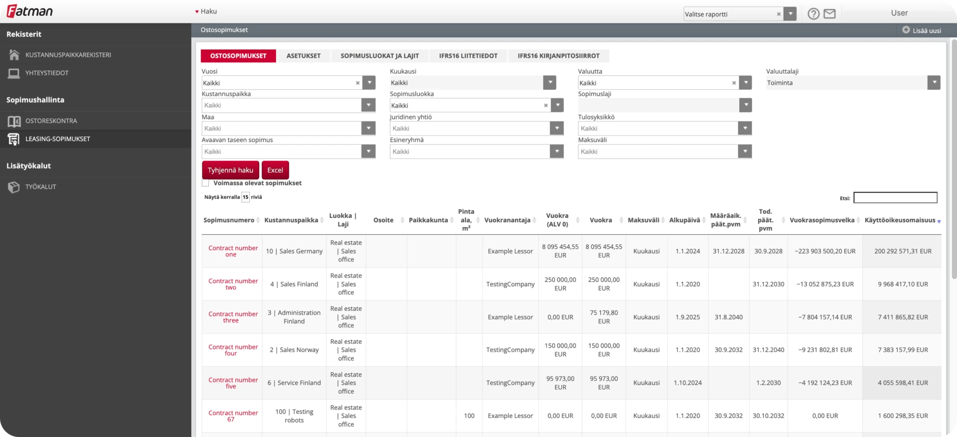 IFRS 16 standardin mukainen vuokrasopimusten hallintajärjestelmä Fatman Frame.