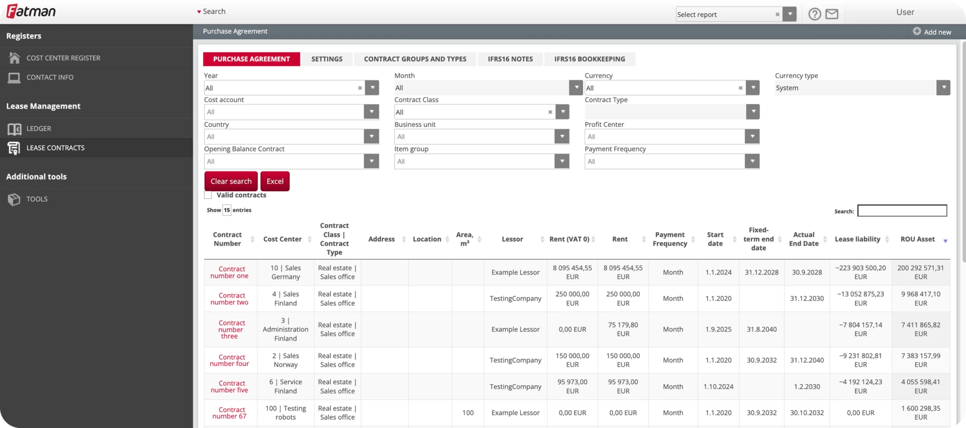 IFRS 16 standard Software for Managing Contracts, Calculations, and Financial Reporting.